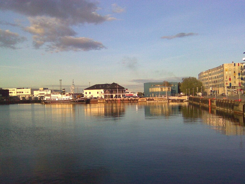 Sunset shot of the Overall Eesti office building on a waterfront