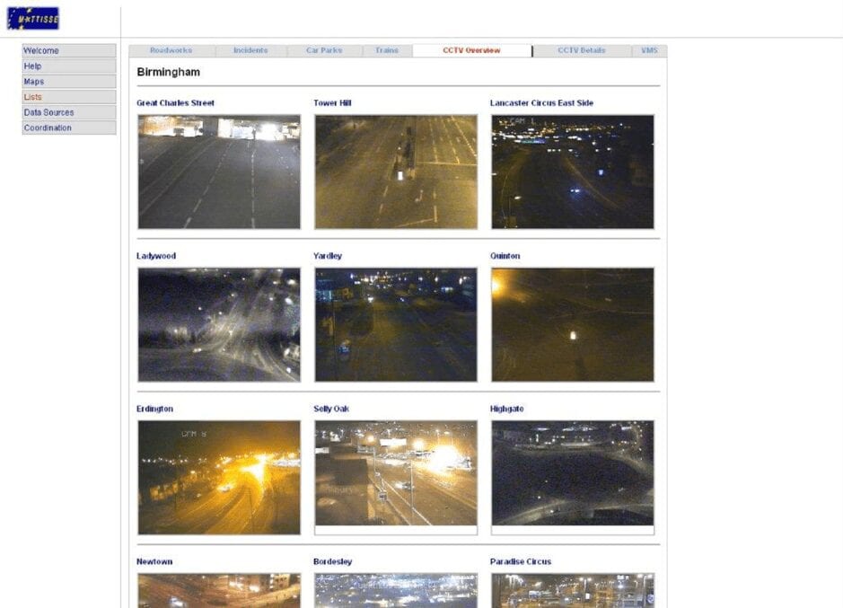 Mattisse system showing multiple CCTV traffic views in Birmingham